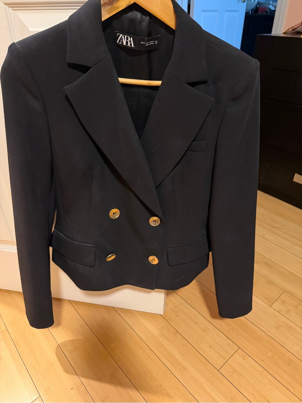 Zara Black Double-Breasted Blazer with Gold Buttons